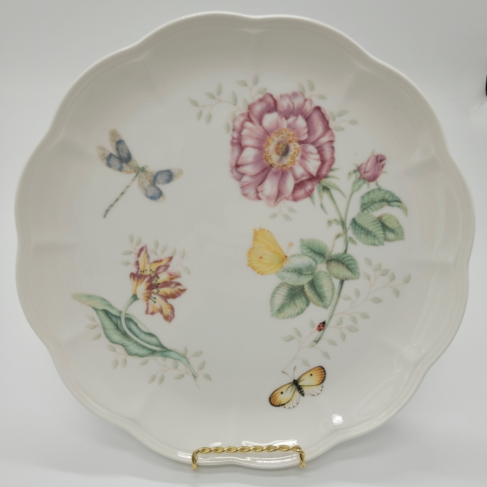 Lenox Butterfly Meadow Dinner 11" Plate Dragonfly Flowers Porcelain Scallop Edge
